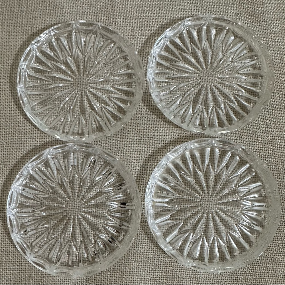 4 - Vintage Blown Glass Coasters, Starburst, Highlights Plain by Princess House